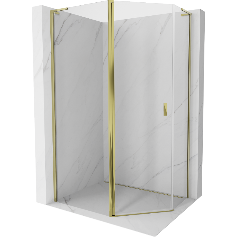 Mexen Mist L pentagonale asymmetrische Duschkabine schwenkbar 90 x 80 cm, transparent, gold - 8A8L-090-080-50-00