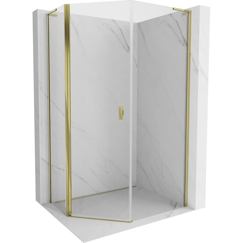 Mexen Mist L asymmetrical pentagonal hinged shower cabin 80 x 90 cm, transparent, gold - 8A8L-080-090-50-00