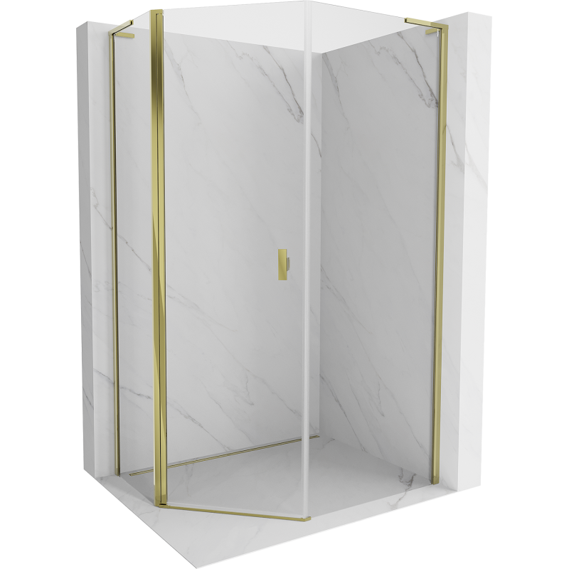 Mexen Mist L asymmetrische fünfeckige Duschkabine, 80 x 90 cm, transparent, gold - 8A8L-080-090-50-00