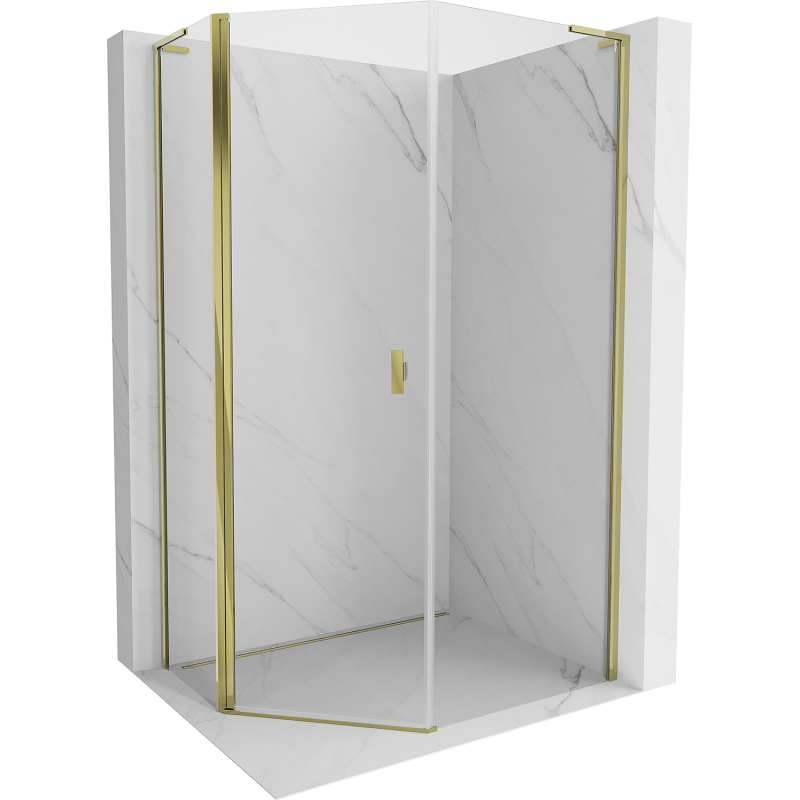 Mexen Mist L cabina de ducha pentagonal asimétrica abatible 80 x 100 cm, transparente, dorada - 8A8L-080-100-50-00