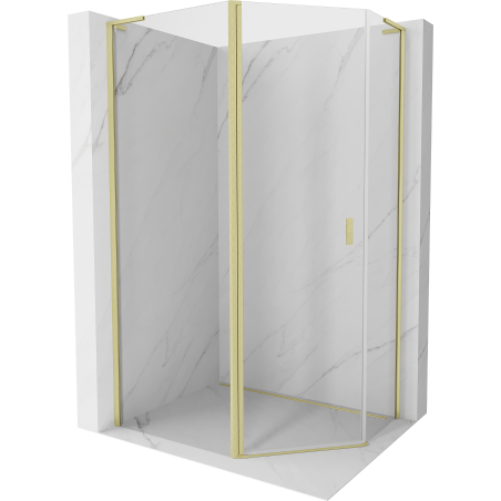 Mexen Mist L fünfeckige asymmetrische Duschkabine mit Schwingtür 100x80 cm, transparent, gebürstetes Gold - 8A8L-100-080-55-00