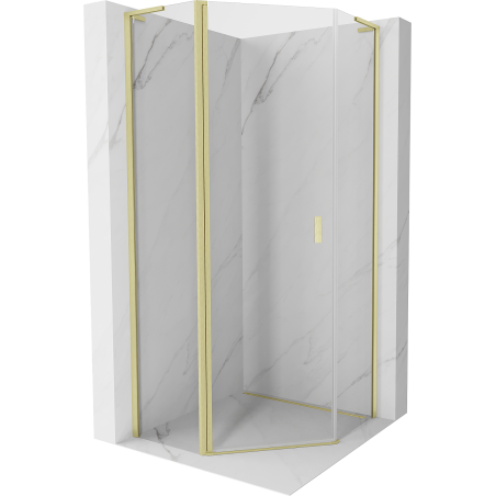 Mexen Mist L fünfeckige Duschkabine schwenkbar 90 x 90 cm, transparent, gebürstetes Gold - 8A8L-090-090-55-00