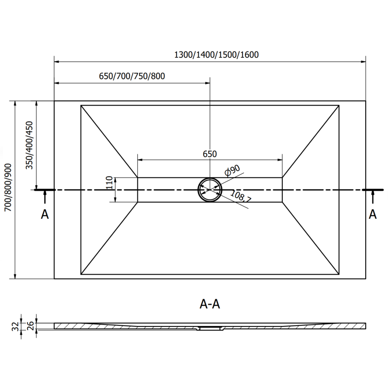 Mexen Toro base de duche retangular SMC 170 x 90 cm, preta - 43709017