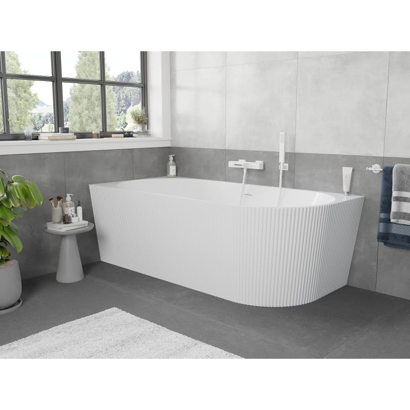 Mexen Silo freistehende Eckbadewanne links geriffelt 150 x 75 cm, weiß, Überlauf weiß - 52891507500L-20