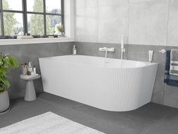 Mexen Silo freistehende Eckbadewanne links geriffelt 150 x 75 cm, weiß, Überlauf weiß - 52891507500L-20