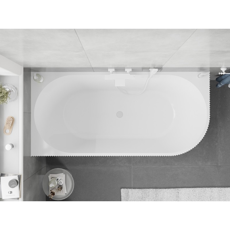 Mexen Silo wanna wolnostojąca narożna lewa ryflowana  150 x 75 cm, biała, przelew biały - 52891507500L-20