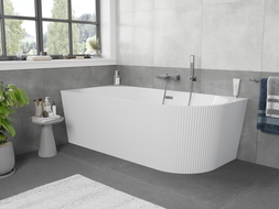 Mexen Silo baignoire autoportante d'angle gauche rainurée 150 x 75 cm, blanche, trop-plein gun metal - 52891507500L-95