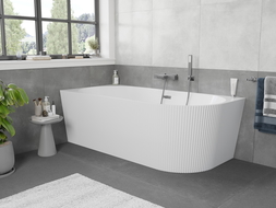 Mexen Silo free-standing corner left grooved bath 150 x 75 cm, white, overflow gun metal - 52891507500L-95
