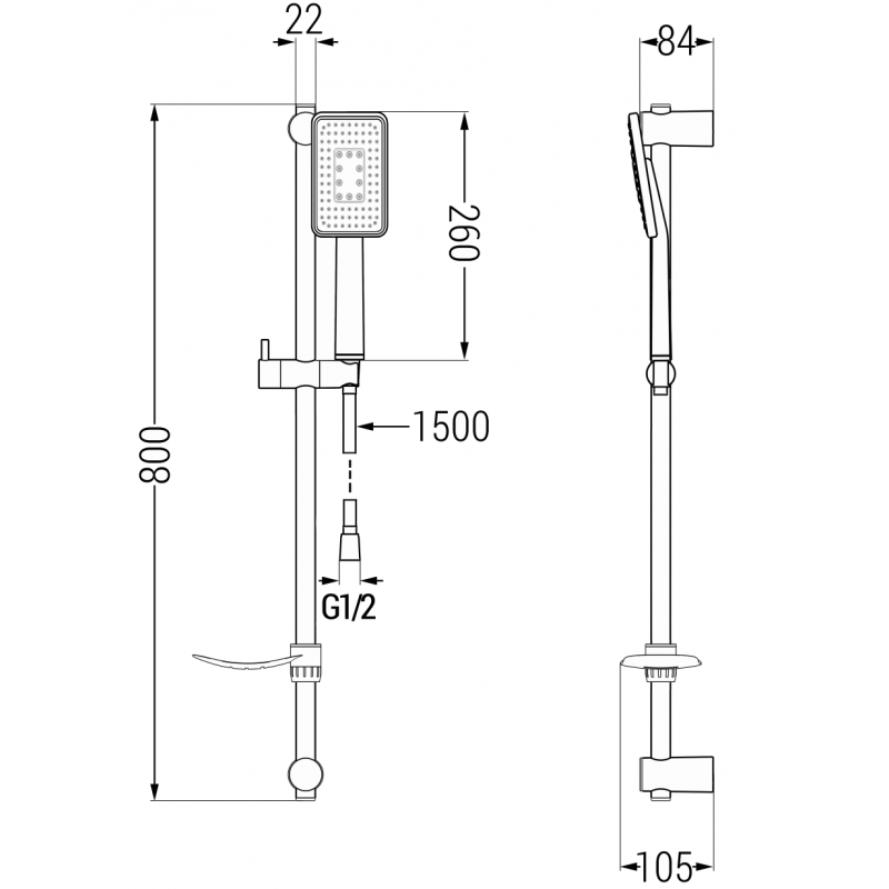 Mexen DF54 Schiebbares Duschset, schwarz - 785544582-71