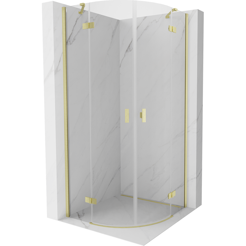 Mexen Mist halbrunde Duschkabine schwenkbar 80 x 80 cm, transparent, gebürstetes Gold - 8A33-080-080-55-00