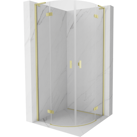 Mexen Mist L Duschkabine halbkreisförmig schwenkbar 90 x 90 cm, transparent, gebürstetes Gold - 8A33L-090-090-55-00