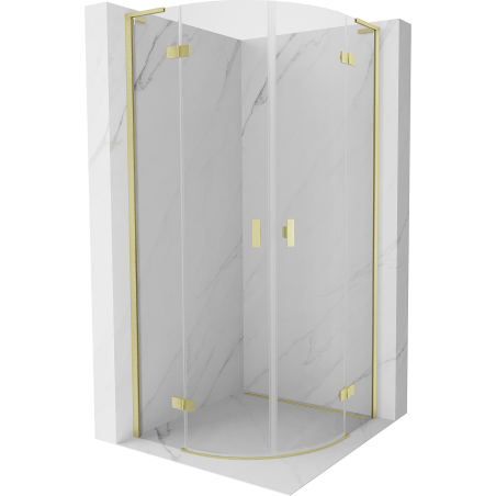 Mexen Mist L cabina doccia semicircolare con porta battente 100 x 100 cm, trasparente, oro spazzolato - 8A33L-100-100-55-00