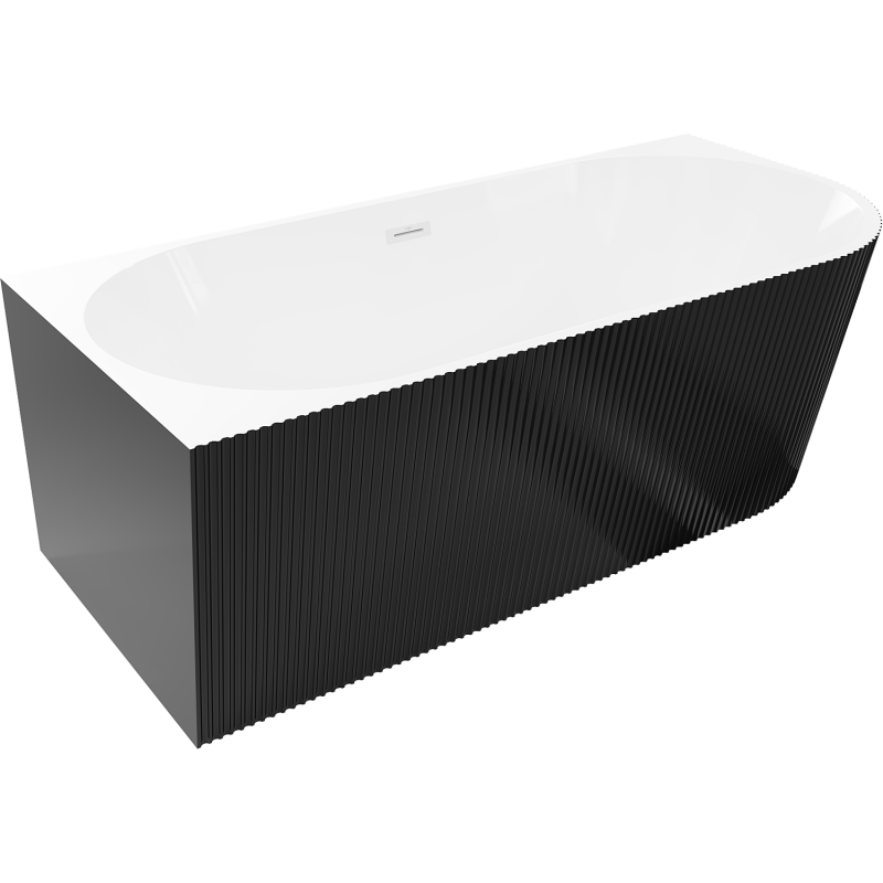 Mexen Silo freestanding corner left ribbed bathtub 150 x 75 cm, white/black, white overflow- 52891507575L-20