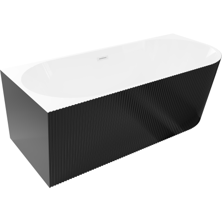 Mexen Silo freestanding corner left grooved bath 150 x 75 cm, white/black, white overflow- 52891507575L-20