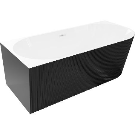 Mexen Silo freestanding corner left ribbed bathtub 150 x 75 cm, white/black, white overflow- 52891507575L-20