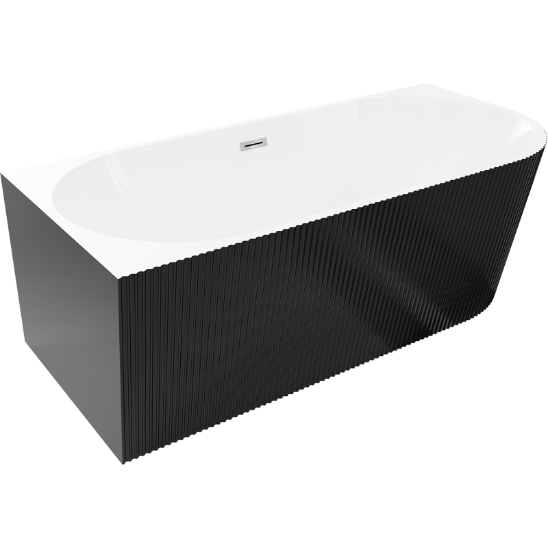 Mexen Silo freestanding corner left grooved bath 150 x 75 cm, white/black, chrome overflow - 52891507575L-01
