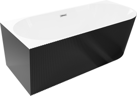 Mexen Silo free-standing corner left grooved bathtub 150 x 75 cm, white/black, chrome overflow - 52891507575L-01