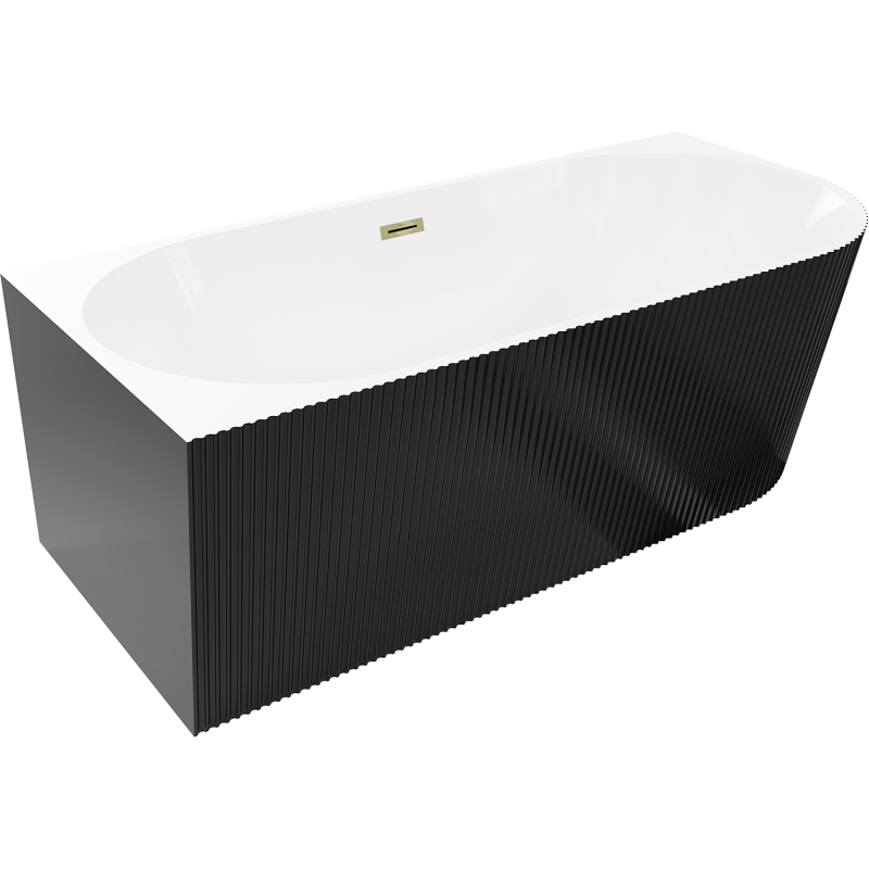Mexen Silo freestanding corner left fluted bath 150 x 75 cm, white/black, gold overflow- 52891507575L-50