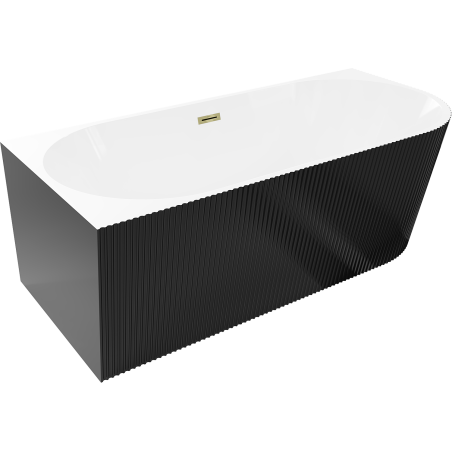 Mexen Silo freestanding corner left fluted bath 150 x 75 cm, white/black, gold overflow- 52891507575L-50