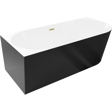 Mexen Silo freestanding corner bath left fluted 150 x 75 cm, white/black, brushed gold overflow - 52891507575L-55