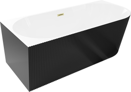 Mexen Silo freestanding corner bath left fluted 150 x 75 cm, white/black, brushed gold overflow - 52891507575L-55
