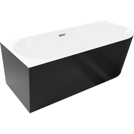 Mexen Silo freestanding corner left ribbed bath 150 x 75 cm, white/black, rose gold overflow - 52891507575L-60