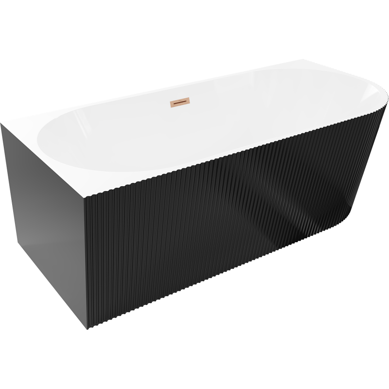 Mexen Silo freestanding corner left ribbed bathtub 150 x 75 cm, white/black, brushed copper overflow - 52891507575L-65