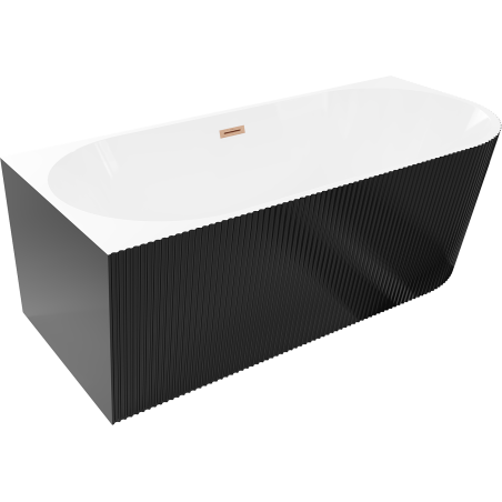 Mexen Silo baignoire autoportante d'angle gauche rainurée 150 x 75 cm, blanc/noir, trop-plein cuivre brossé - 52891507575L-65