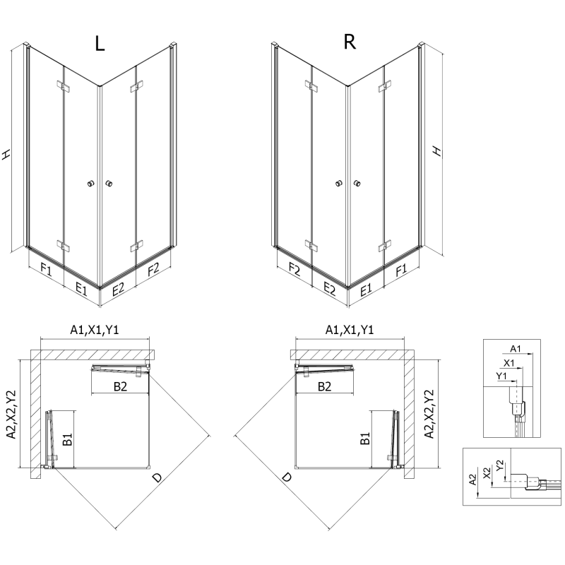 Mexen Mist-F Duo cabine de douche pliante 90 x 90 cm, transparente, noire - 8A6-090L-090P-70-00
