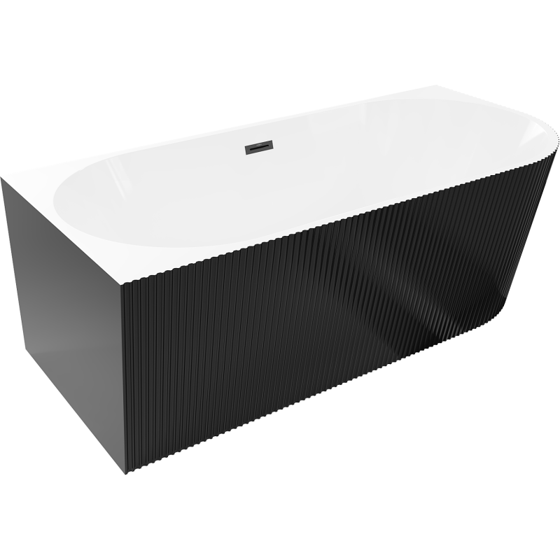 Mexen Silo freestanding corner bathtub, left fluted 150 x 75 cm, white/black, black overflow - 52891507575L-70