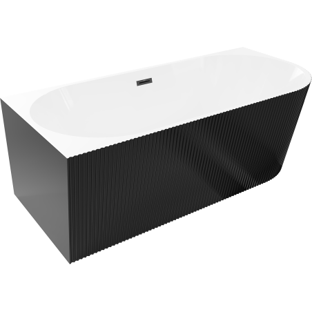 Mexen Silo freestanding corner bathtub, left fluted 150 x 75 cm, white/black, black overflow - 52891507575L-70