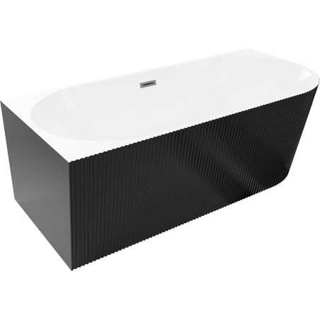 Mexen Silo freestanding corner left ribbed bathtub 150 x 75 cm, white/black, overflow gun metal - 52891507575L-95