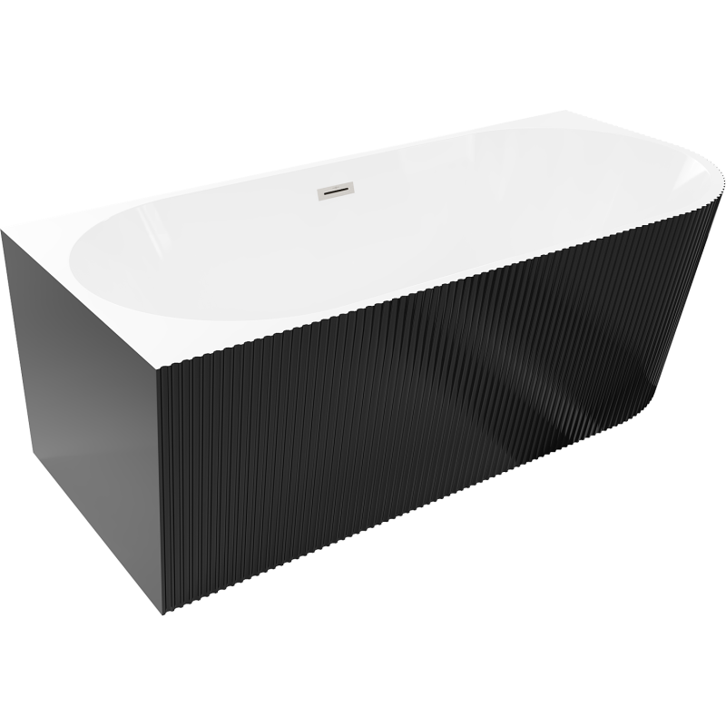 Mexen Silo freestanding corner left ribbed bath 150 x 75 cm, white/black, brushed nickel overflow - 52891507575L-97