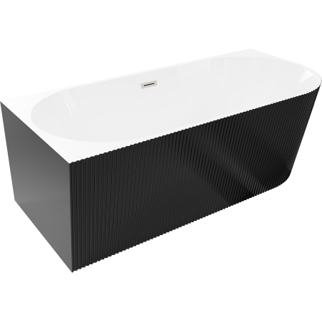 Mexen Silo freestanding corner left ribbed bathtub 150 x 75 cm, white/black, brushed nickel overflow - 52891507575L-97