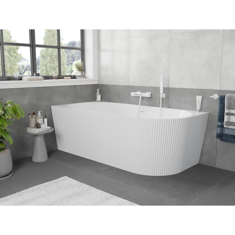 Mexen Silo wanna wolnostojąca narożna lewa ryflowana  170 x 80 cm, biała, przelew biały - 52891708000L-20