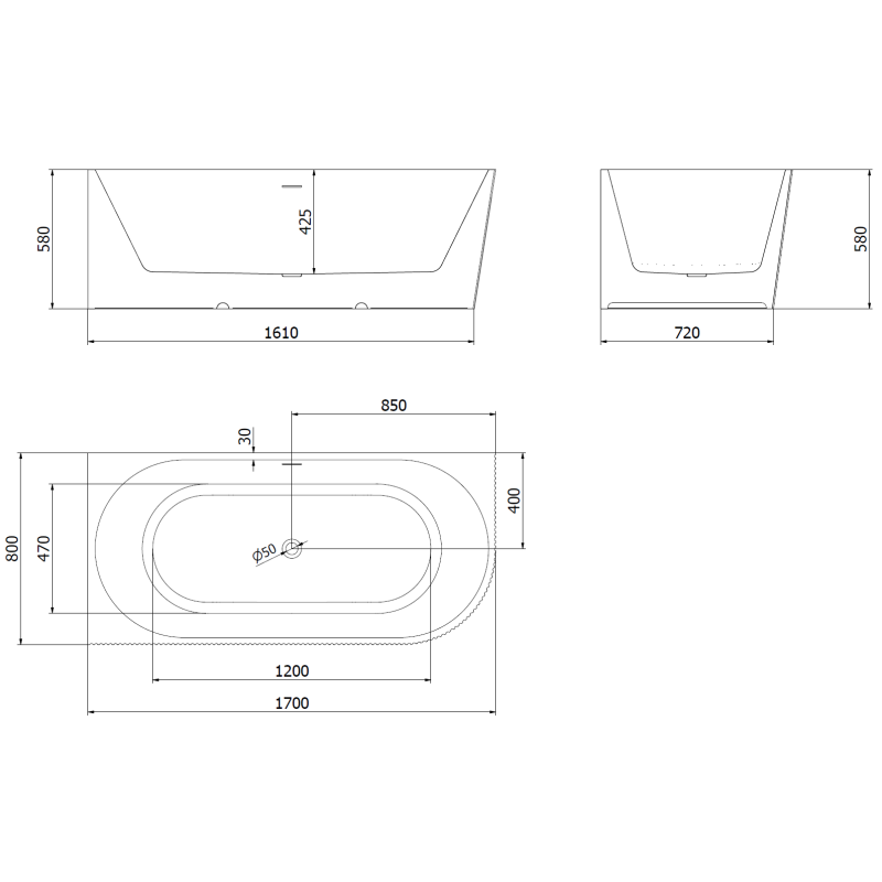Mexen Silo vasca da bagno freestanding angolare sinistra rigata 170 x 80 cm, bianca, troppopieno bianco - 52891708000L-20