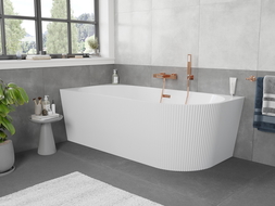 Mexen Silo freistehende Eckbadewanne links geriffelt 170 x 80 cm, weiß, Überlauf rosegold - 52891708000L-60