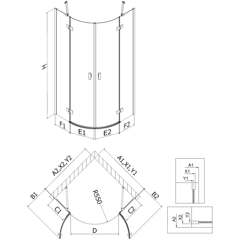 Mexen Mist semicircular shower cabin hinged 90 x 90 cm, transparent, chrome - 8A33-090-090-01-00