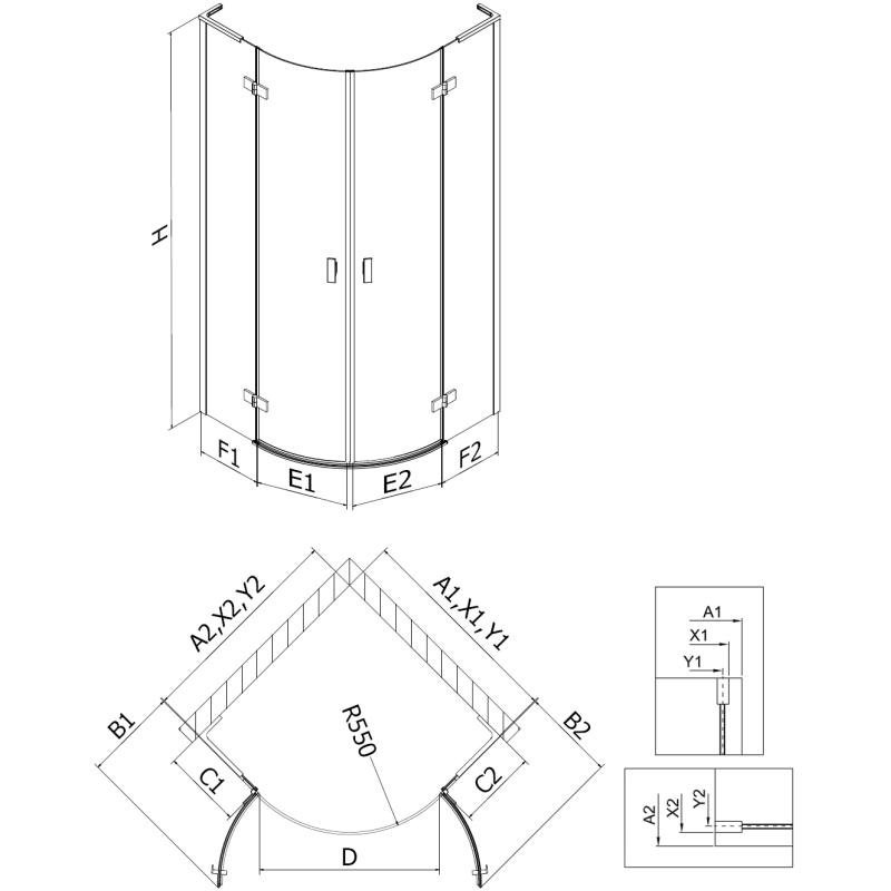 Mexen Mist L cabine de douche semi-circulaire pivotante 100 x 100 cm, transparent, chrome - 8A33L-100-100-01-00