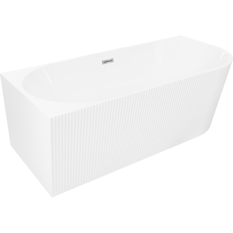 Mexen Silo vasca da bagno freestanding angolare sinistra rigata 150 x 75 cm, bianca, troppopieno cromato - 52891507500L-01