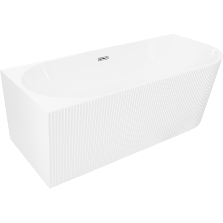 Mexen Silo freestanding corner left ribbed bathtub 150 x 75 cm, white, chrome overflow - 52891507500L-01