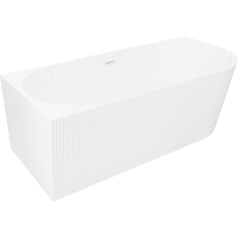 Mexen Silo freistehende Eckbadewanne links geriffelt 150 x 75 cm, weiß, Überlauf weiß - 52891507500L-20
