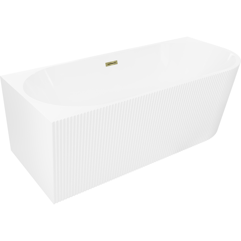 Mexen Silo freistehende Eckbadewanne links geriffelt 150 x 75 cm, weiß, Überlauf gold - 52891507500L-50