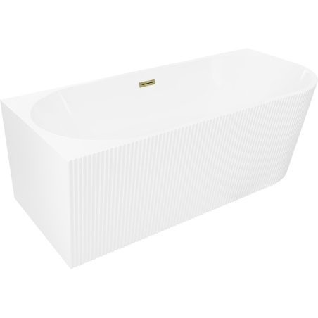 Mexen Silo freistehende Eckbadewanne links geriffelt 150 x 75 cm, weiß, Überlauf gold - 52891507500L-50