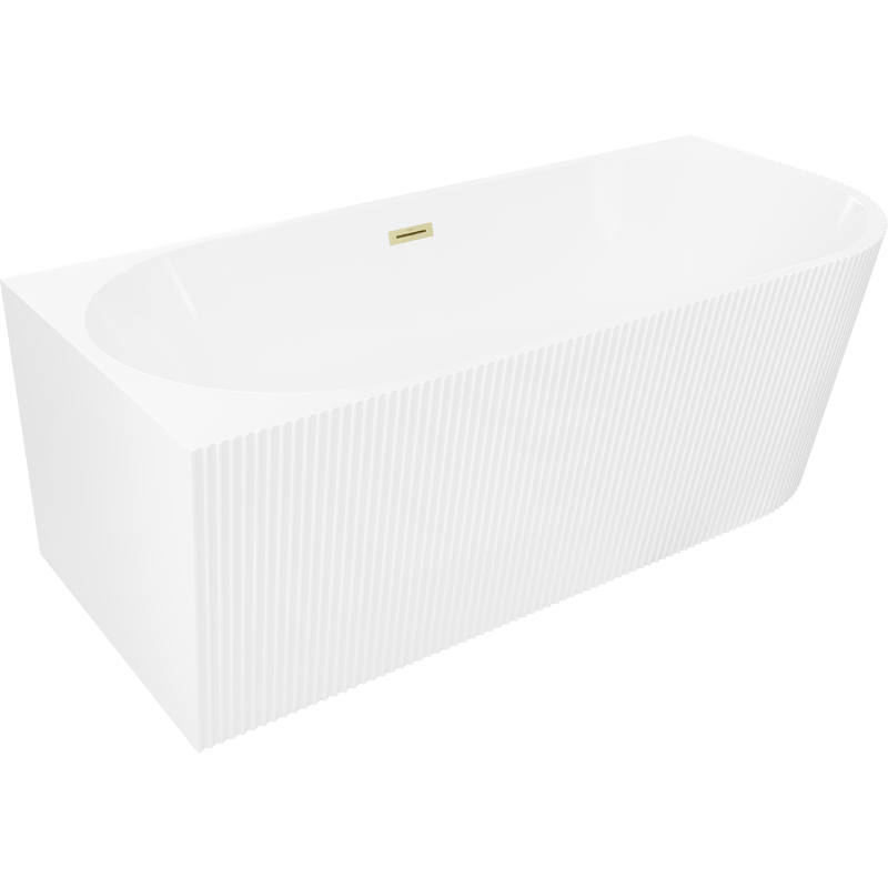 Mexen Silo freestanding corner left fluted bath 150 x 75 cm, white, brushed gold overflow - 52891507500L-55