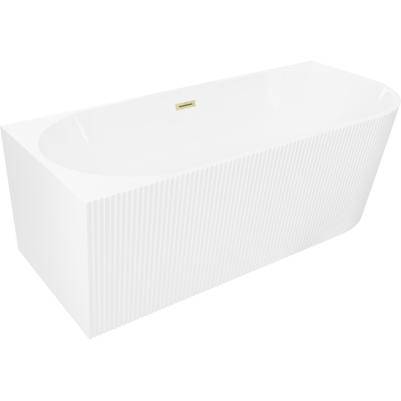 Mexen Silo freestanding corner left grooved bathtub 150 x 75 cm, white, brushed gold overflow - 52891507500L-55