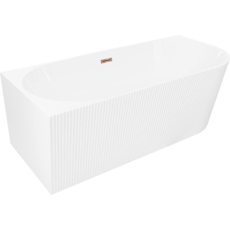 Mexen Silo freestanding corner left fluted bath 150 x 75 cm, white, rose gold overflow - 52891507500L-60