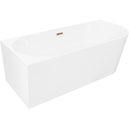 Mexen Silo freestanding corner left fluted bath 150 x 75 cm, white, rose gold overflow - 52891507500L-60