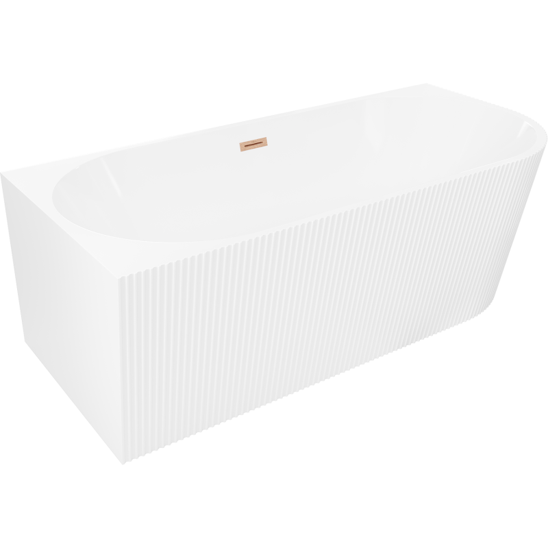 Mexen Silo vapaasti seisova kulma-amme vasen uritettu 150 x 75 cm, valkoinen, kupariharjattu ylivuoto - 52891507500L-65