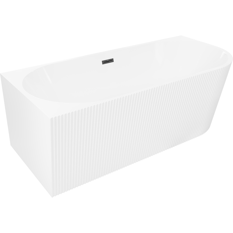 Mexen Silo freistehende Eck-Badewanne links geriffelt 150 x 75 cm, weiß, Überlauf schwarz - 52891507500L-70